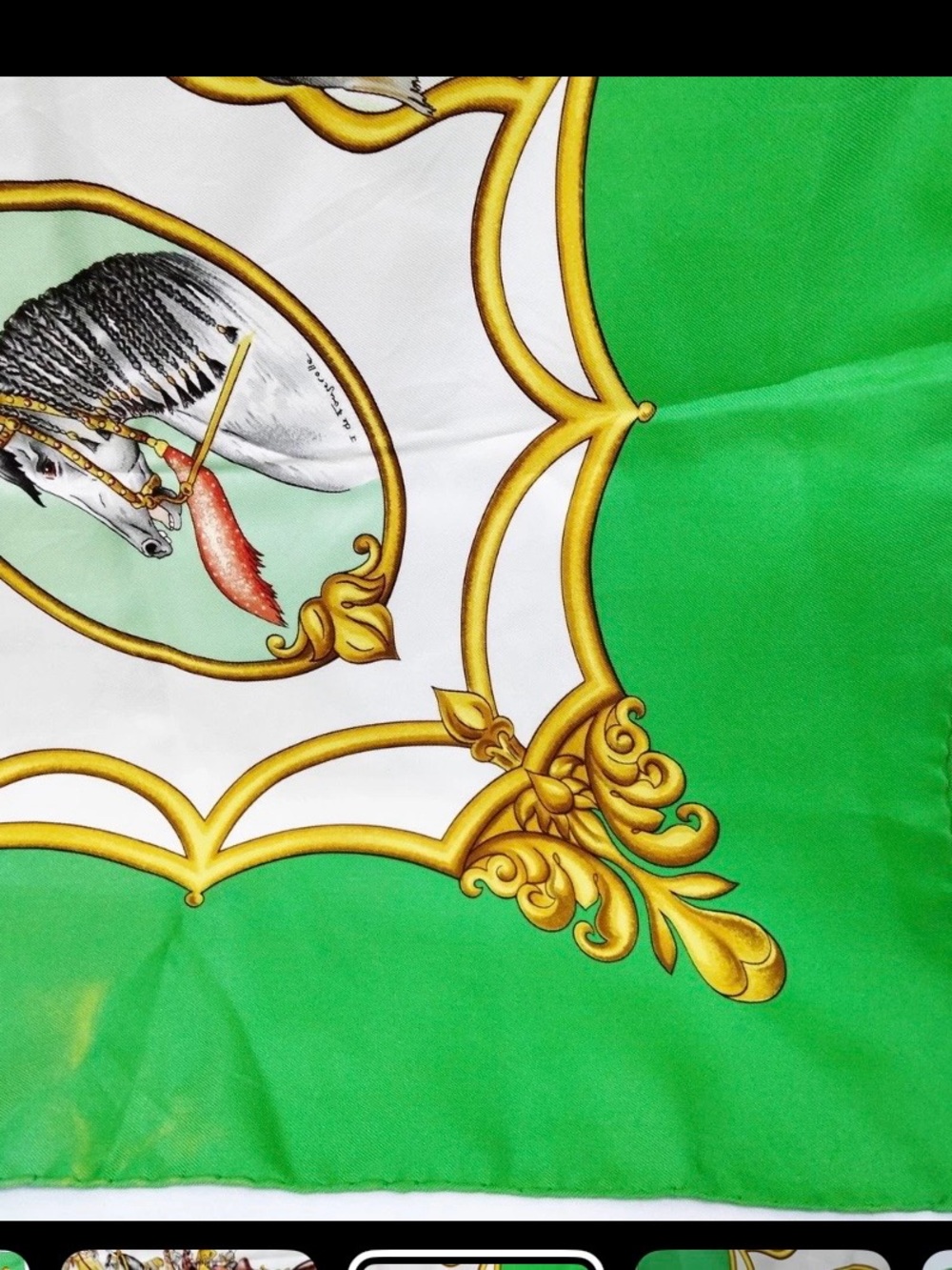 Hermes Scarf Silk Green White Equestrian Design 86 90 cm - Picture 11 of 12
